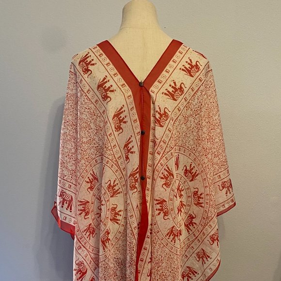 Caftan Kimono Style Wrap or Cover with Elephants - One Size - Picture 3 of 5